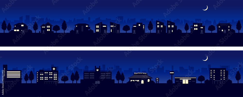 シンプルな街並みのシルエット 夜 Stock Vector Adobe Stock