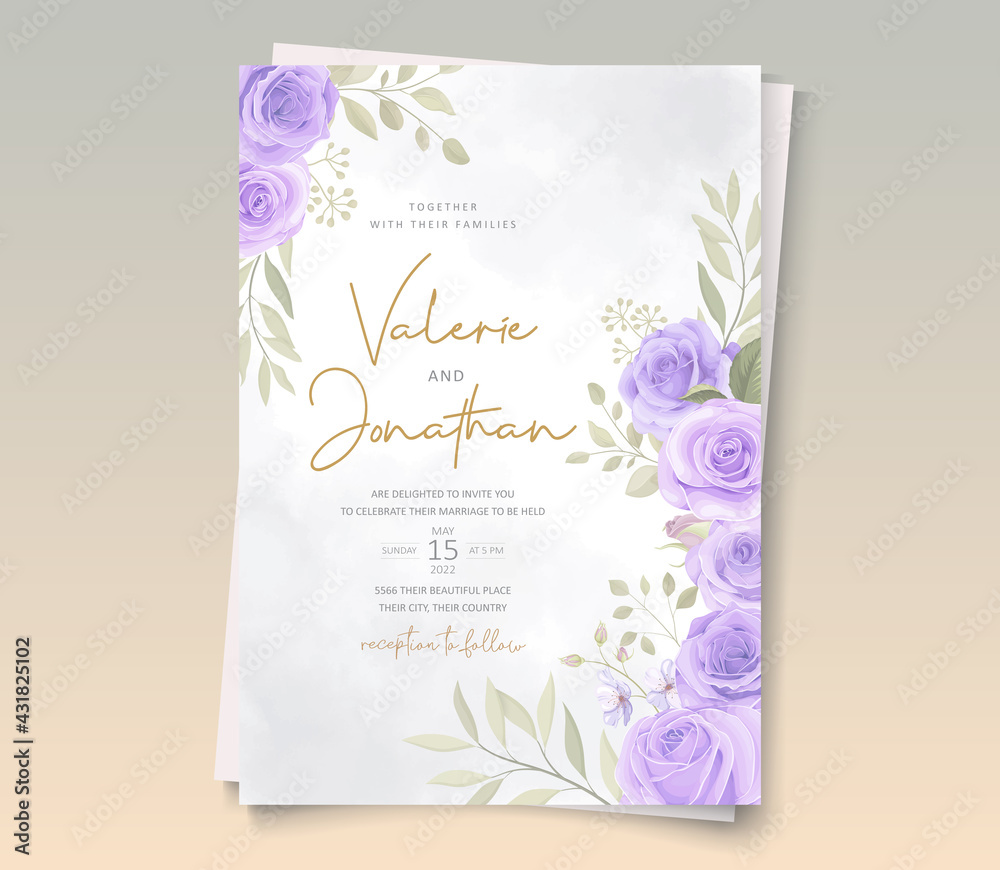 Hand drawn blooming rose flower wedding invitation template design Hand drawn blooming rose flower wedding invitation template design