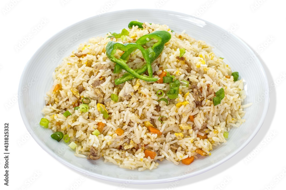 Asian Chinese food Minced Pork Fried Rice with Egg and Carrot Asian Chinese food Minced Pork Fried Rice with Egg and Carrot