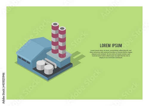 Factory building in isometric view. Simple flat illustration.