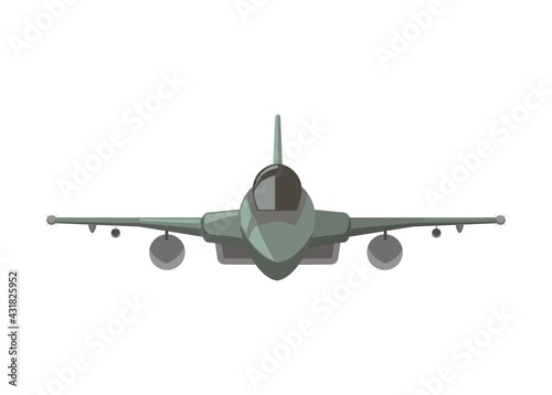 Single tail jet fighter. Front view. Simple flat illustration.
