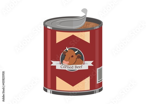 Opened big size corned beef can. Simple flat illustration.