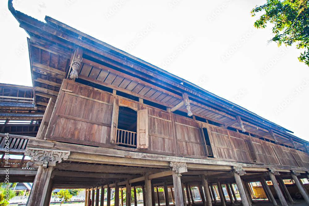 Fototapeta premium Istana Dalam Loka (Dalam Loka Palace), an Old and historical building with traditional wooden architecture in Sumbawa, West Nusa Tenggara, Indonesia