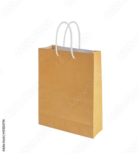 Simple browse recycled paper bag isolated on white background with clipping path