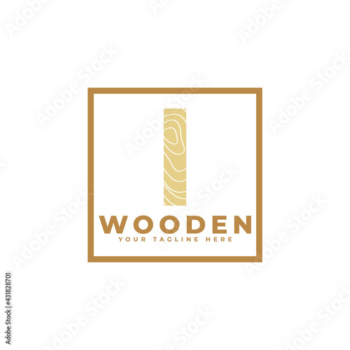 Letter I with Wooden Texture and Square Shape Logo. Usable for Business, Architecture, Real Estate, Construction and Building Logos
