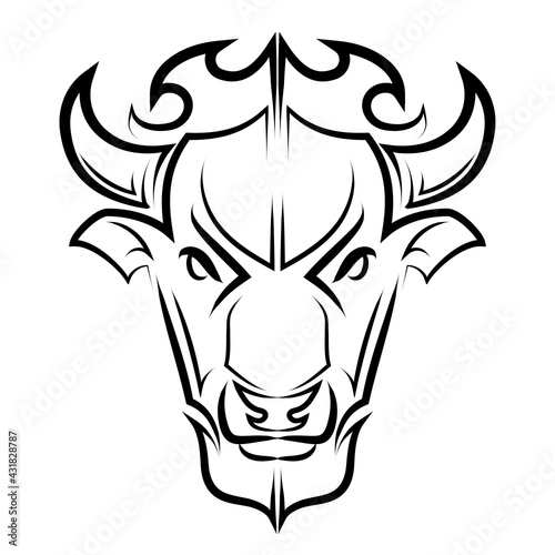 Line Vector Illustration front view of American Bison Buffalo