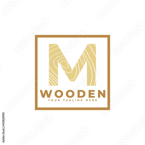 Letter M with Wooden Texture and Square Shape Logo. Usable for Business, Architecture, Real Estate, Construction and Building Logos