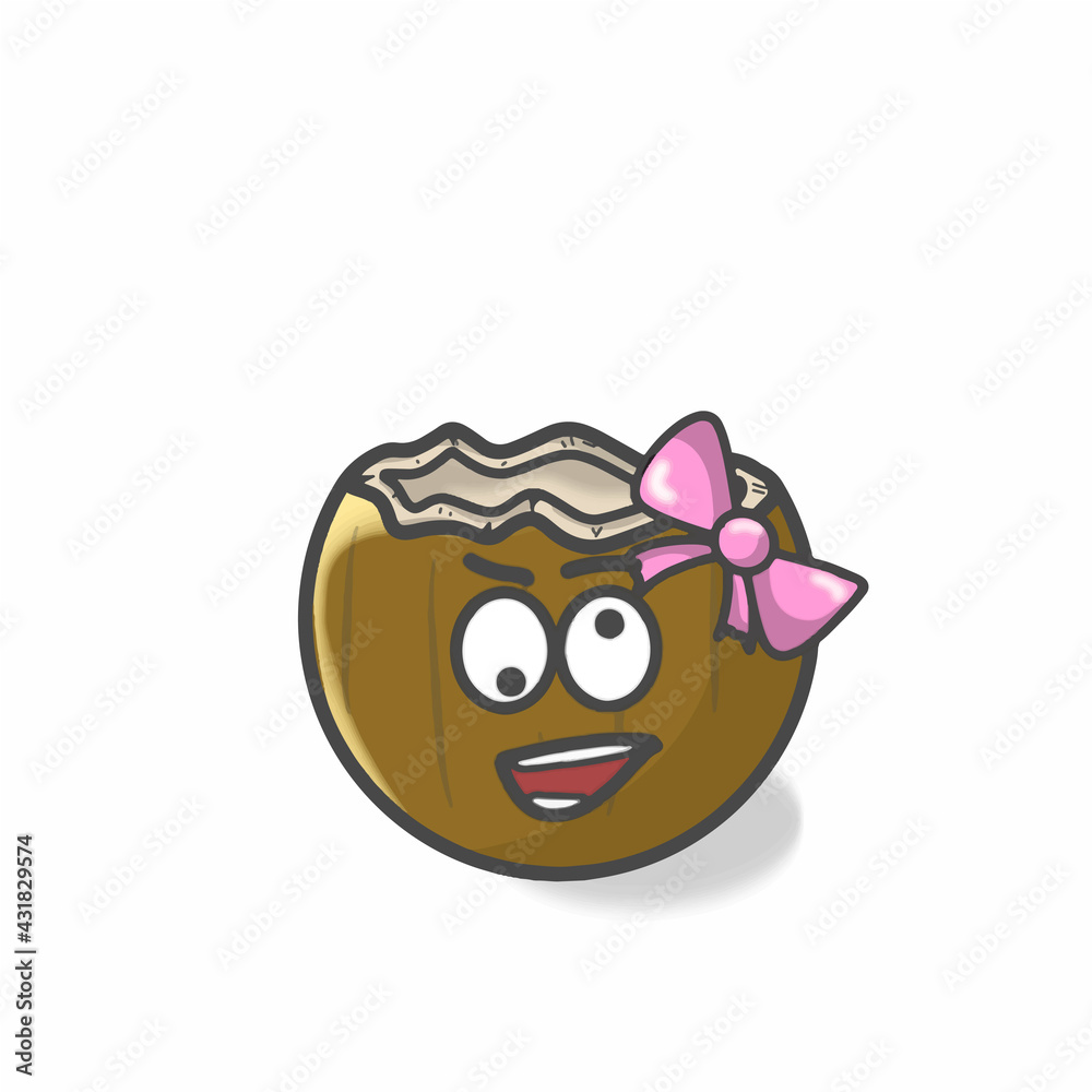 Cute Coconut Character Flat Cartoon Vector Template Design Illustration