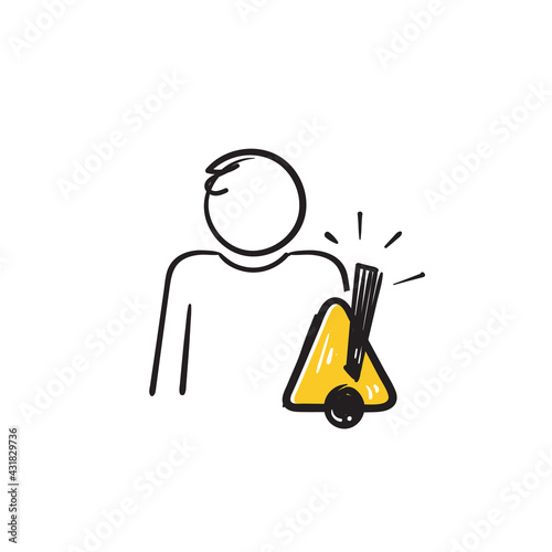 hand drawn doodle alert risk for man illustration vector isolated
