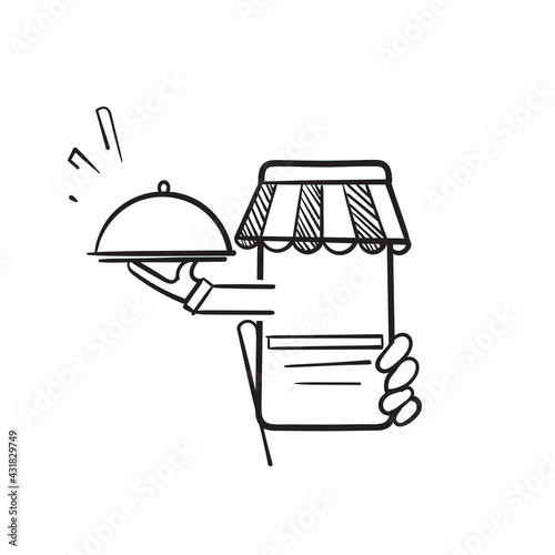 hand drawn doodle online service food delivery illustration icon isolated vector