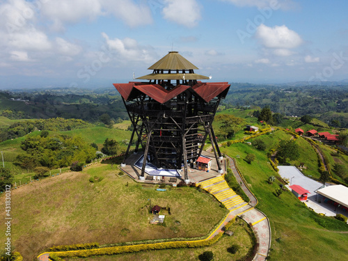 Viewpoint in Filandia, Quindio, Colombia. A tourist place in Quindio to visit. Aerial view of a viewpoint with drone photo