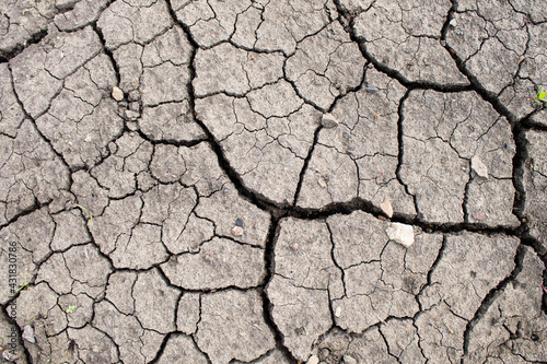 Deep cracks in the ground. The dry ground cracked.