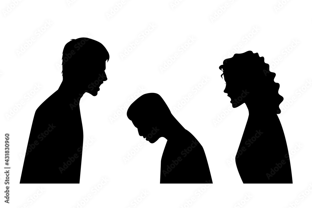 Silhouette parents angry with their children Silhouette parents angry with their children