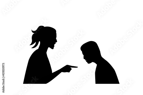 silhouette mother scolds his son