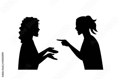 Two women screaming other silhouette, women quarrel and angry