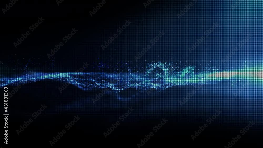 Futuristic digitally generated motion graphic particles wave flowing in virtual reality abstract cyber space environment de-focus abstract loop background