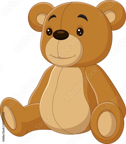 Cartoon cute teddy bear sitting isolated on white background