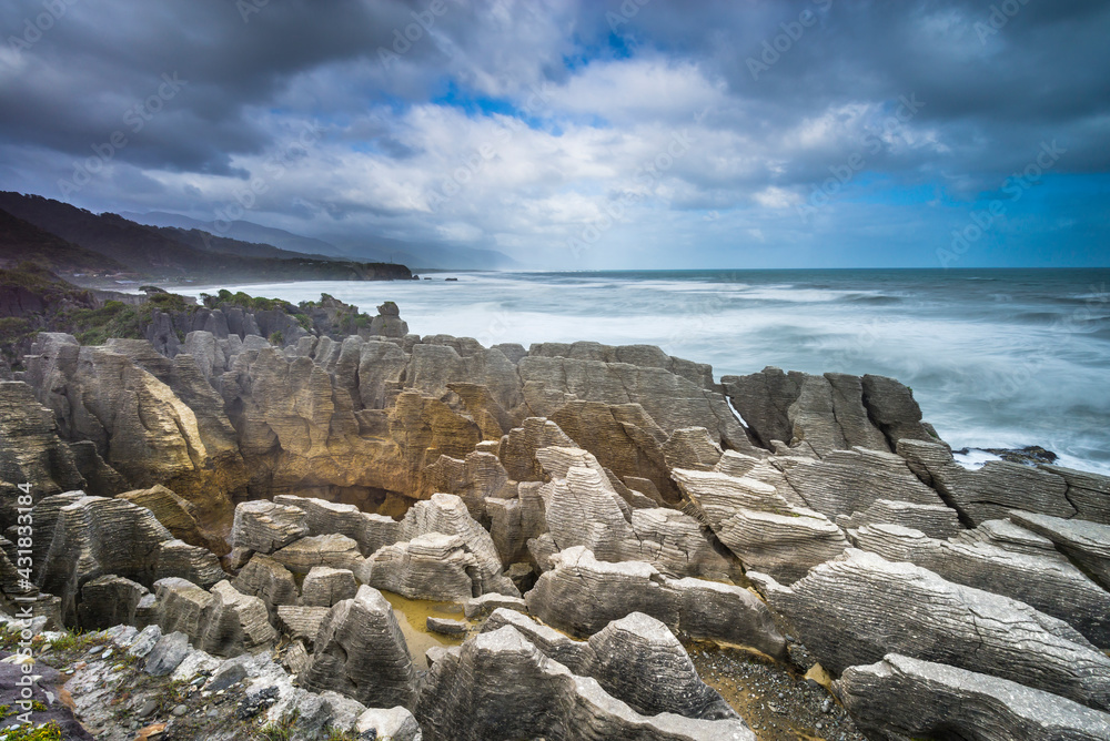Pancake Rocks formation on West Coast in South Island of New Zealand
Pancake Rocks formation on West Coast in South Island of New Zealand