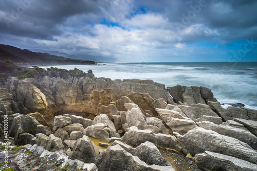 Pancake Rocks formation on West Coast in South Island of New Zealand 