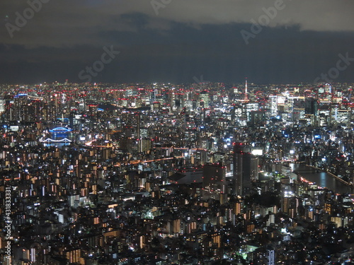 東京スカイツリー天望デッキから見た夜景（南西側 神奈川方面 隅田川・東京タワーなど） View from Tokyo Skytree Tembo Deck