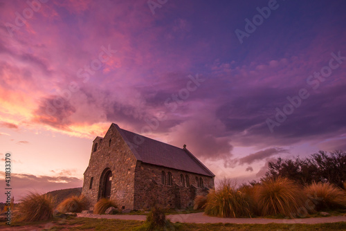 Church of the Good Shepherd in beautiful autumn sunset