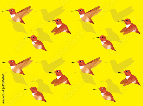 Animal Animation Sequence Rufous Hummingbird Flying Cartoon Vector Seamless Wallpaper