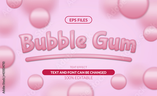 bubble gum sweet balloon candy blow editable text effect. eps vector file