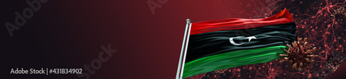 Libya Flag with Coronavirus Covid-19 in Blood and large Gradient Single Flag  photo