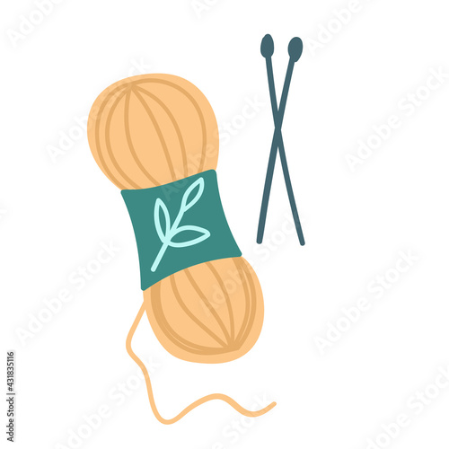 Yellow knitting yarn and knitting needles
