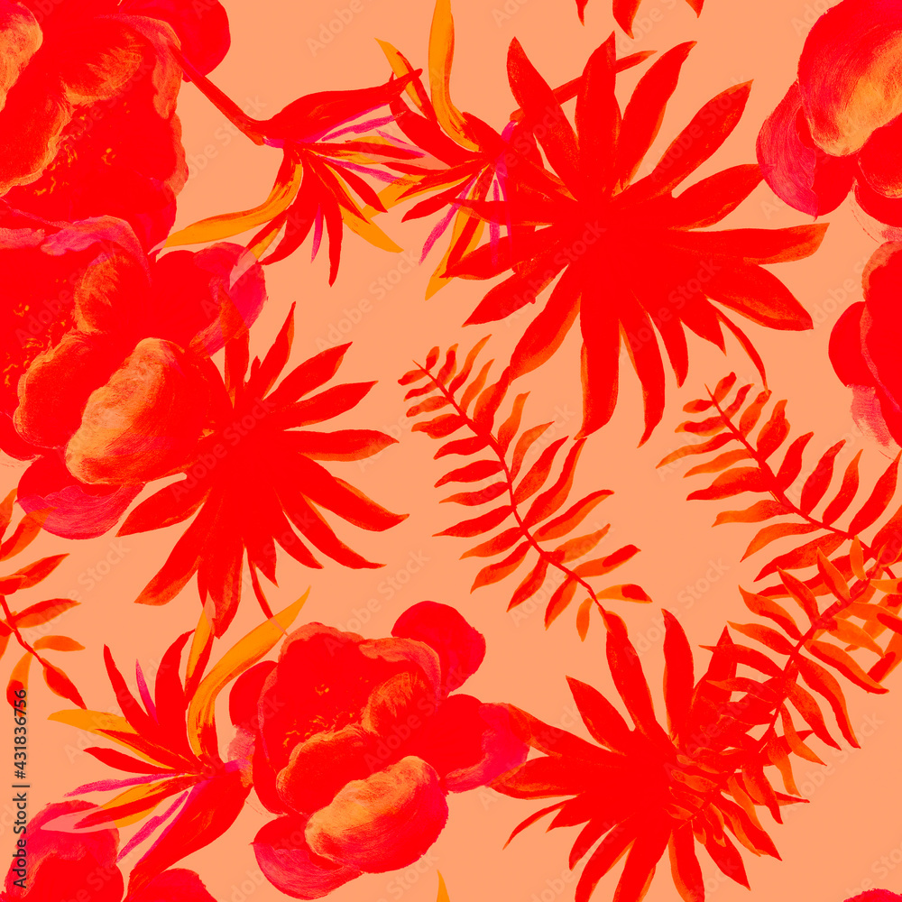 Coral Tropical Illustration. Scarlet Seamless Plant. Pink Pattern Nature. Ruby Flower Exotic. Red Drawing Plant. Flora Hibiscus. Floral Painting. Spring Nature. Coral Tropical Illustration. Scarlet Seamless Plant. Pink Pattern Nature. Ruby Flower Exotic. Red Drawing Plant. Flora Hibiscus. Floral Painting. Spring Nature.