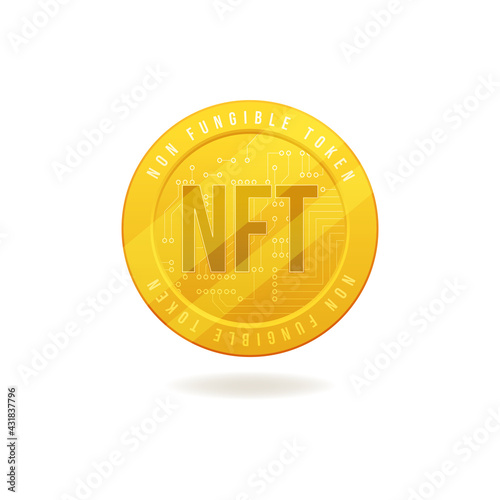 Gold coin NFT non fungible token isolated on white background.