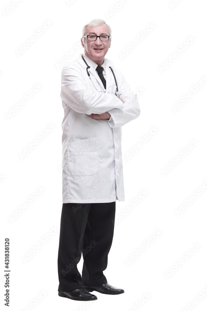 in full growth.qualified mature doctor with stethoscope. in full growth.qualified mature doctor with stethoscope.