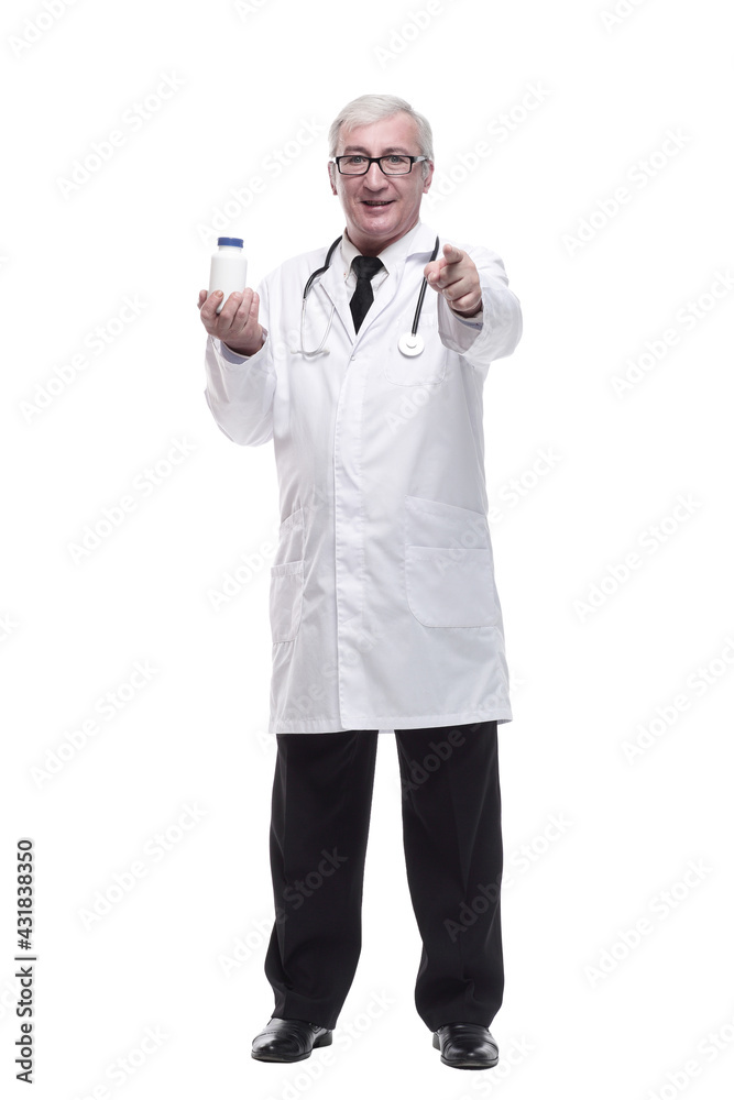 in full growth. qualified mature doctor with sanitizer in hand. in full growth. qualified mature doctor with sanitizer in hand.
