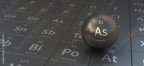 arsenic element in spherical form. 3d illustration on the periodic table of the elements.
 photo