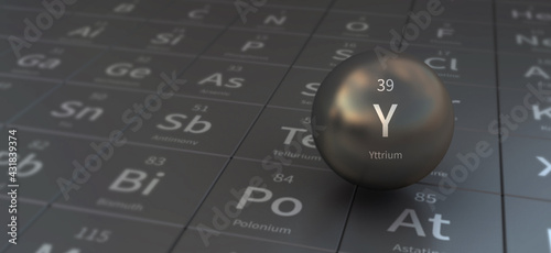 yttrium element in spherical form. 3d illustration on the periodic table of the elements.

