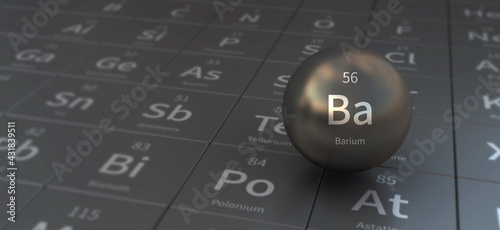 barium element in spherical form. 3d illustration on the periodic table of the elements.
 photo