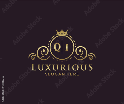 Initial QI Letter Royal Luxury Logo template in vector art for Restaurant, Royalty, Boutique, Cafe, Hotel, Heraldic, Jewelry, Fashion and other vector illustration.