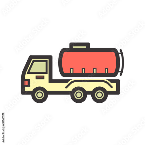 Tank truck vector icon. Also called fuel or tanker truck. Transport vehicle with big cistern container for delivery liquid, gas i.e. water, chemical and petroleum i.e. oil, petrol, gasoline, diesel.
