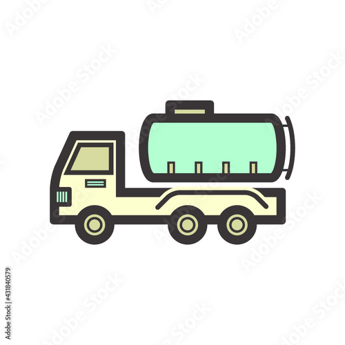 Tank truck vector icon. Also called fuel or tanker truck. Transport vehicle with big cistern container for delivery liquid, gas i.e. water, chemical and petroleum i.e. oil, petrol, gasoline, diesel.
