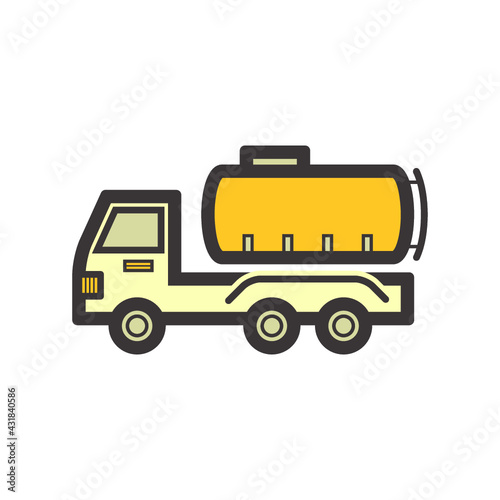 Tank truck vector icon. Also called fuel or tanker truck. Transport vehicle with big cistern container for delivery liquid, gas i.e. water, chemical and petroleum i.e. oil, petrol, gasoline, diesel.