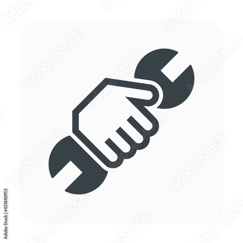 Hand hold spanner vector icon. That professional of industry work i.e. worker, mechanic, repairman or technician. Concept for maintenance and service i.e. auto car repair, construction and plumbing. 
