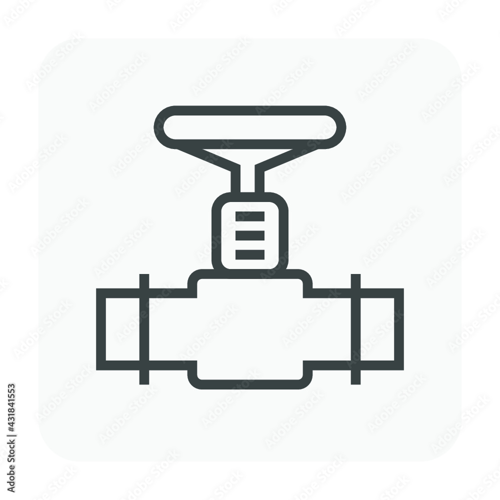 Valve and steel pipe vector icon. Equipment for shut off or control water, oil and natural gas in pipeline and pump system of tap, plumbing, heating and chemicals in factory and industrial plant. Valve and steel pipe vector icon. Equipment for shut off or control water, oil and natural gas in pipeline and pump system of tap, plumbing, heating and chemicals in factory and industrial plant.