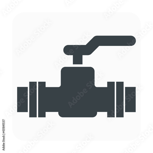 Valve and steel pipe vector icon. Equipment for shut off or control water, oil and natural gas in pipeline and pump system of tap, plumbing, heating and chemicals in factory and industrial plant.