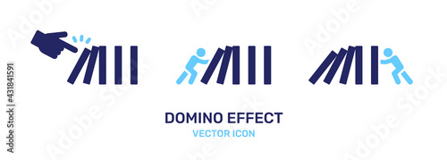 Domino effect icon. Hand and man pushing walls. Vector illustration. photo