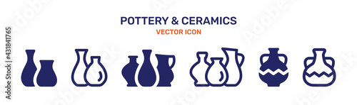 Canvas Print Ceramic Vase icon set. Pottery concept. Vector illustration