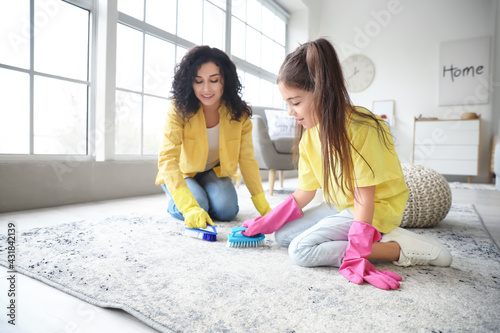 Mother and daughter cleanin...