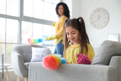 Mother and daughter cleanin...