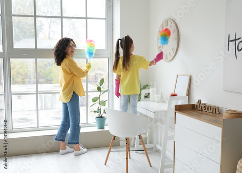 Mother and daughter cleanin...