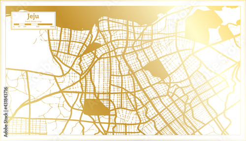 Jeju South Korea City Map in Retro Style in Golden Color. Outline Map.