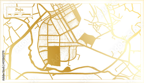 Paju South Korea City Map in Retro Style in Golden Color. Outline Map.